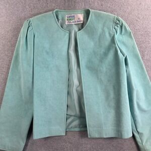 Samuel Robert Suede Jacket Women Medium Turquoise Blue Vintage Puffed Shoulder